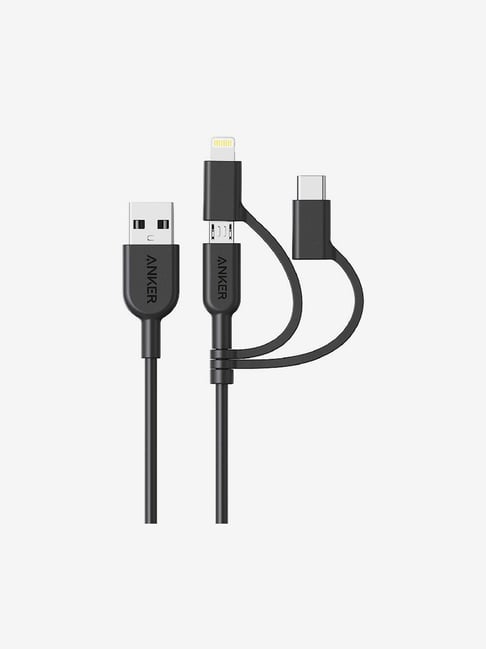 Anker Powerline 3ft II 3-in-1 Cable, Lightning Type C Micro USB Cable  (Black)