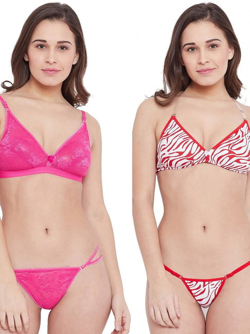 Buy N-Gal Pink & Red Animal Print Bra & Panty Set (Pack Of 2) for Women  Online @ Tata CLiQ