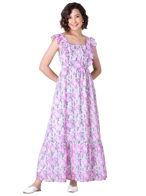 FabAlley Lilac Floral Frilled Maxi Dress Price in India