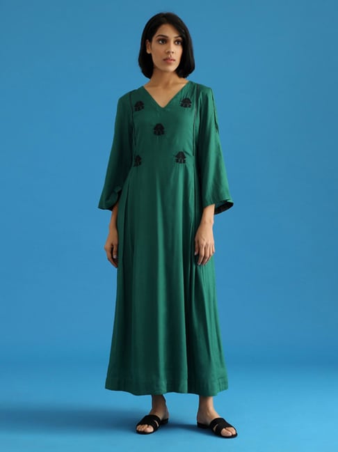 Buy Ancestry Dark Green Embroidered Dress for Women Online @ Tata CLiQ