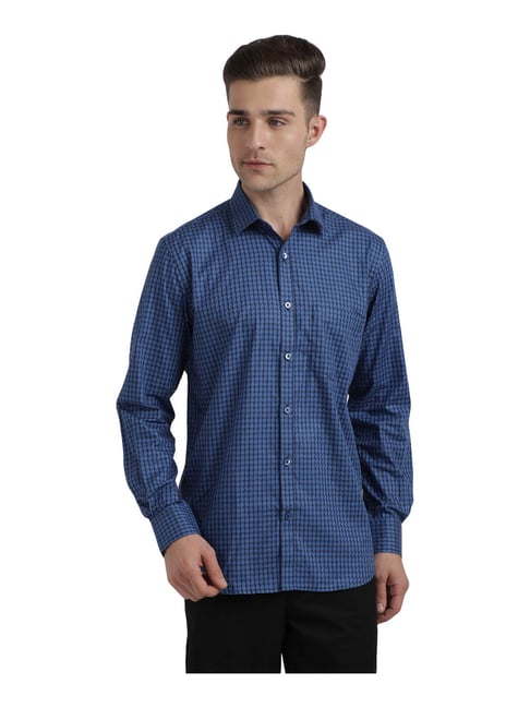 Buy ColorPlus Navy Cotton Tailored Fit 