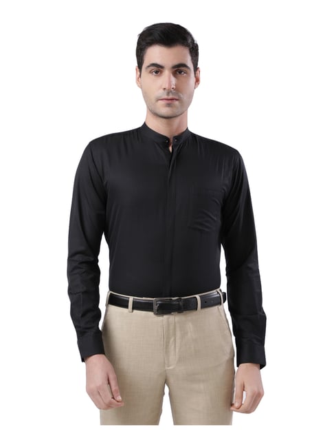 Extra Slim Fit: Shirt with a stand-up collar Black Woven