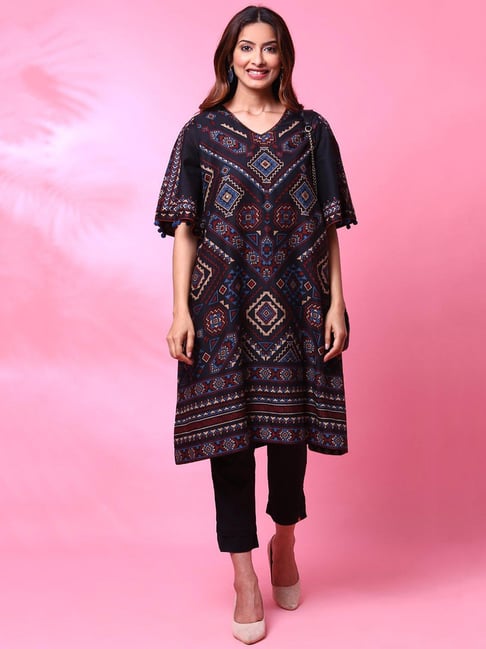 Biba Black Printed Straight Kurta