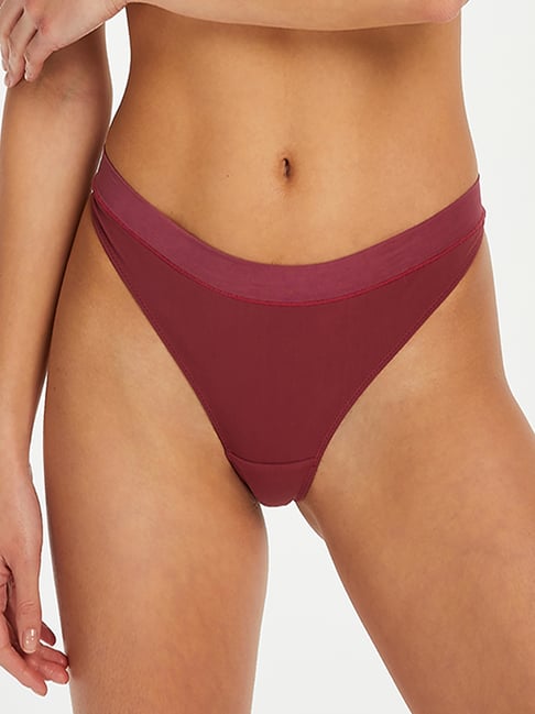 Hunkemoller Maroon Mesh Brasilian Bikini Panty Price in India