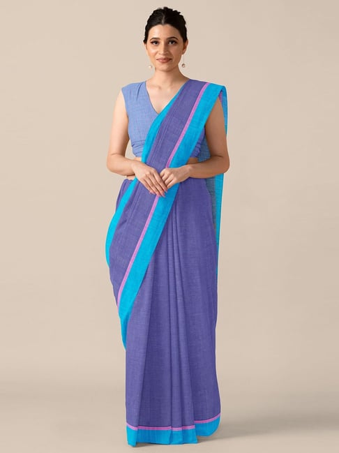 TANEIRA Purple Cotton Saree With Unstitched Blouse Price in India