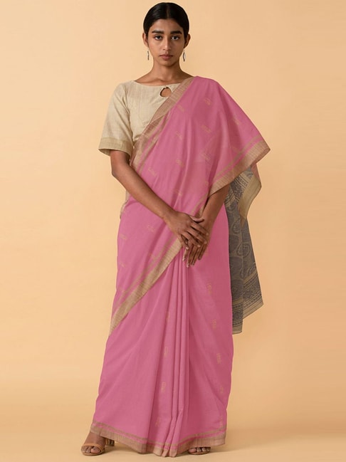 TANEIRA Pink Cotton Printed Saree With Unstitched Blouse Price in India