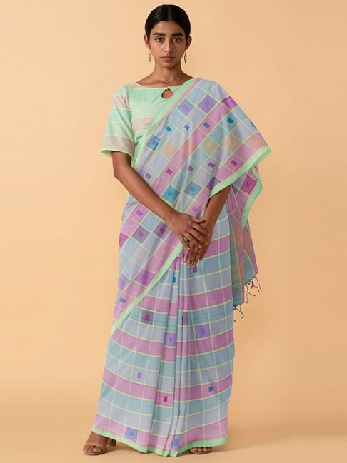 TANEIRA Grey Cotton Printed Saree With Unstitched Blouse Price in India
