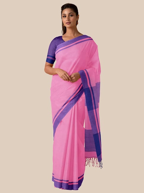 TANEIRA Pink Cotton Saree With Unstitched Blouse Price in India
