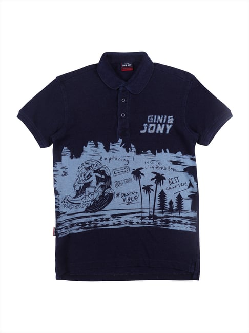 Gini & Jony Kids Blue Printed Polo