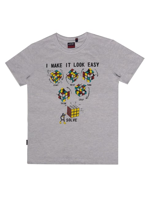 Gini & Jony Kids Grey Printed T-Shirt