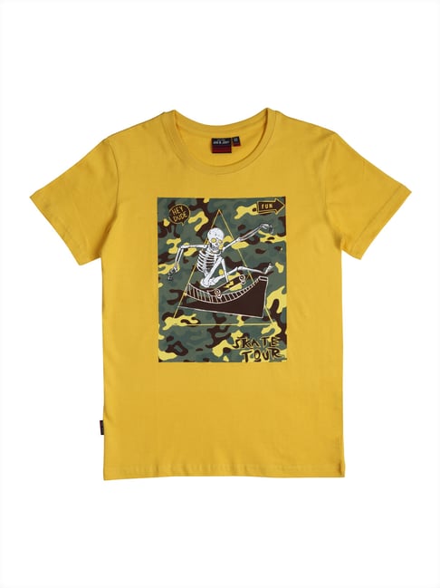 Gini & Jony Kids Yellow Printed T-Shirt