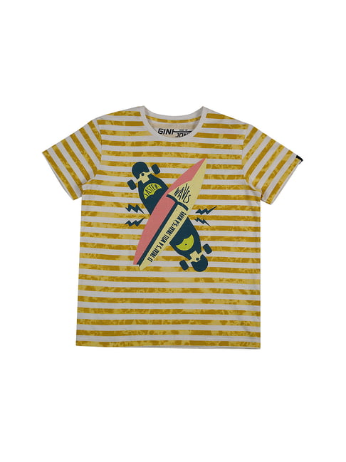 Gini & Jony Kids Yellow & Grey Striped T-Shirt