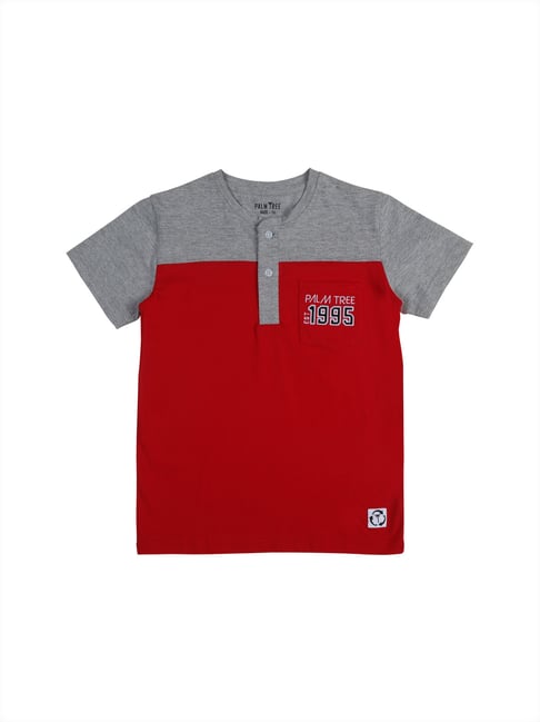 Gini & Jony Kids Red & Grey Printed T-Shirt