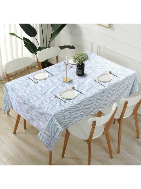 MODERN HOMES Blue & White Geometric 300 TC Table Cloth - Set of 1
