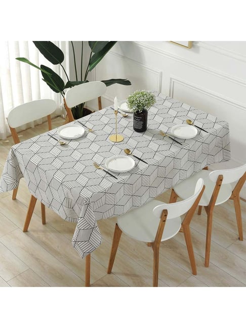 MODERN HOMES White & Black Geometric 300 TC Table Cloth - Set of 1