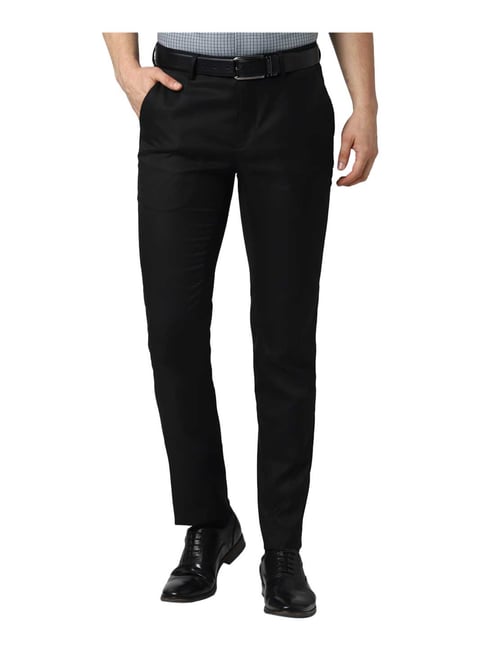 Peter England Black Mid Rise Slim Fit Trousers