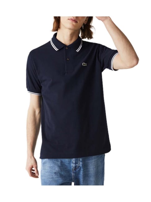 Lacoste Navy Blue Striped Classic Fit Polo T-Shirt