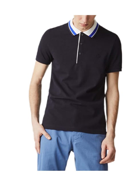 Lacoste Navy Blue Striped Slim Fit Polo T-Shirt