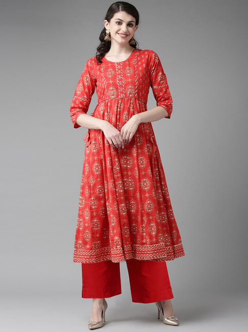Ishin Red Embellished Anarkali Kurta Price in India