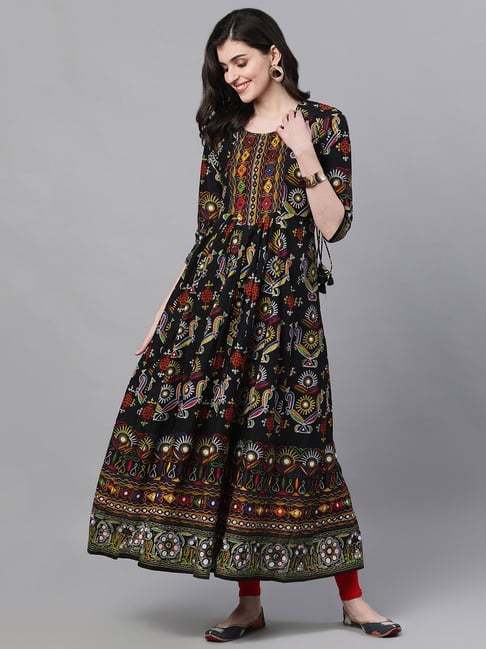 Ishin Black Embellished A Line Kurta Price in India