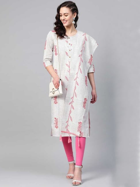 Yuris Off White Printed Straight Kurta With Dupatta Price in India