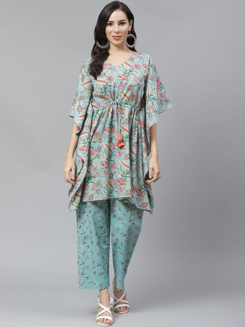 Yuris Blue & Pink Printed Kaftan Pant Set Price in India