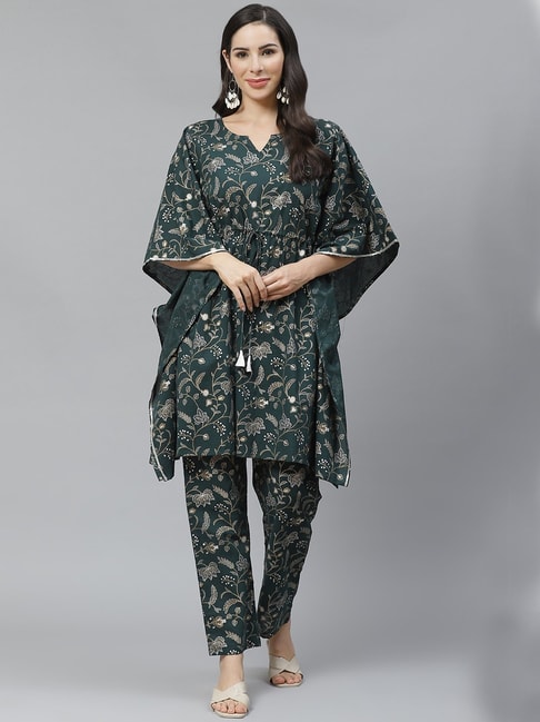 Yuris Green Printed Kaftan Pant Set Price in India