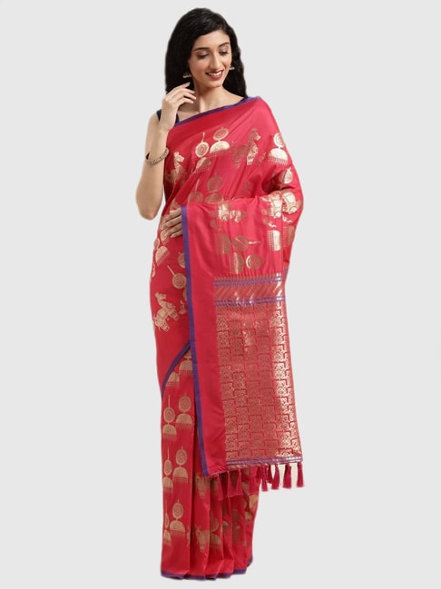 Vastranand Red Printed Saree With Blouse Price in India