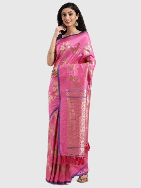 Vastranand Pink Printed Saree With Blouse Price in India