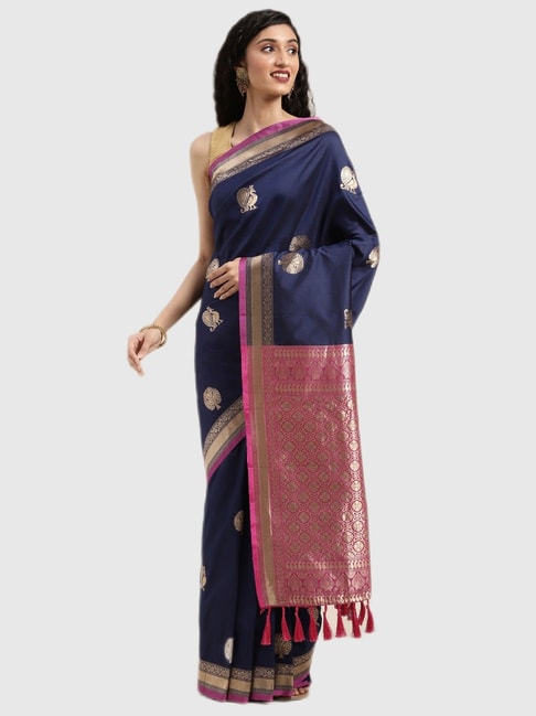 Vastranand Navy Textured Saree With Blouse Price in India