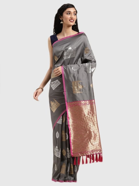 Vastranand Grey Textured Saree With Blouse Price in India