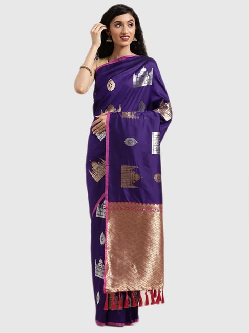 Vastranand Violet Textured Saree With Blouse Price in India
