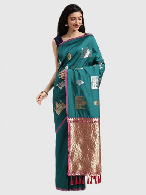 Vastranand Green Textured Saree With Blouse Price in India