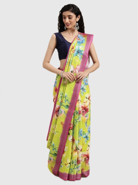Vastranand Green Printed Saree With Blouse Price in India