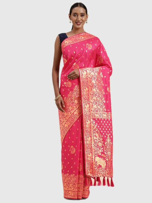 Vastranand Pink Textured Saree With Blouse Price in India