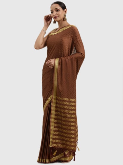 Mimosa Brown Textured Saree With Blouse