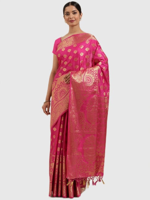 Mimosa Pink Textured Saree With Blouse Price in India