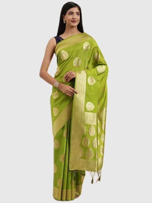 Mimosa Green Textured Saree With Blouse Price in India