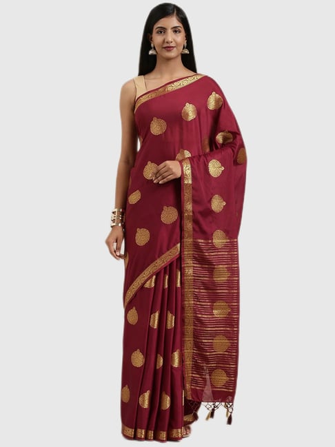 Mimosa Maroon Textured Saree With Blouse