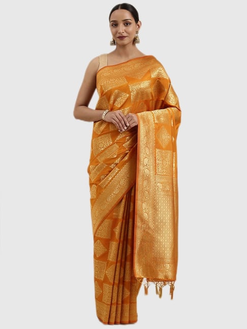 Mimosa Amber Textured Saree With Blouse Price in India