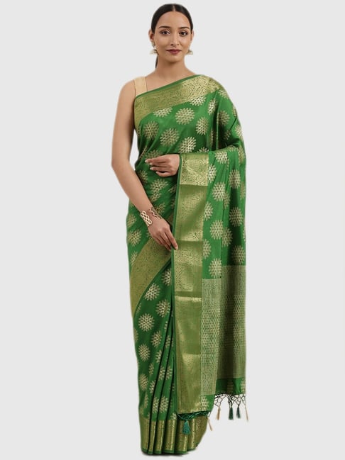 Mimosa Green Textured Saree With Blouse Price in India