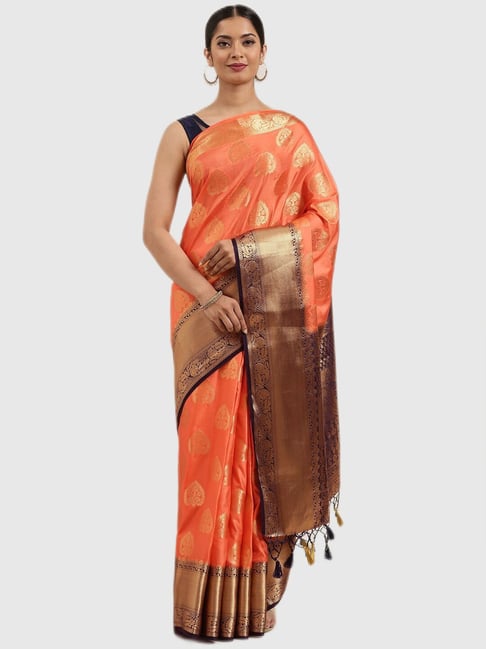 Mimosa Coral Textured Saree With Blouse Price in India