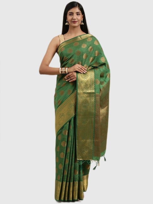 Mimosa Green Textured Saree With Blouse Price in India