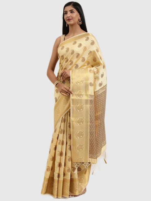 Mimosa Gold Textured Saree With Blouse Price in India