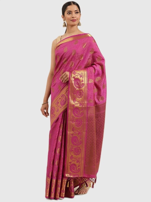Mimosa Magenta Textured Saree With Blouse Price in India
