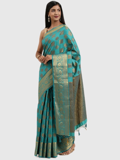 Mimosa Blue Textured Saree With Blouse Price in India