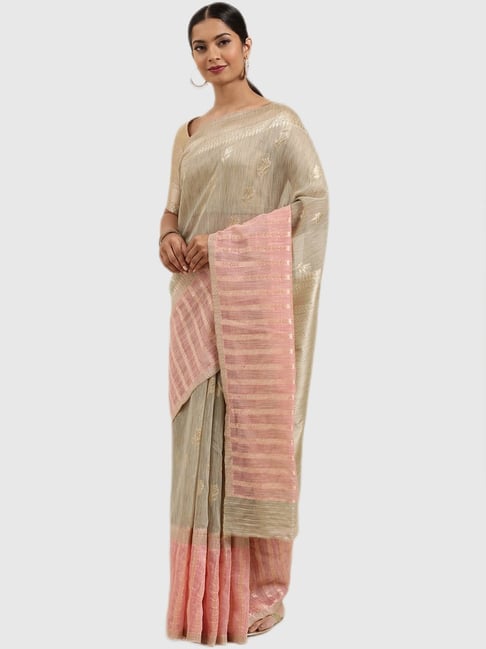 Mimosa Gold Textured Saree With Blouse Price in India