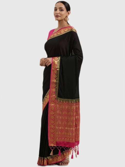 Mimosa Black Textured Saree With Blouse Price in India