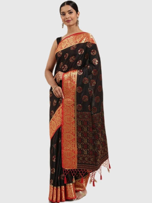 Mimosa Black Textured Saree With Blouse Price in India