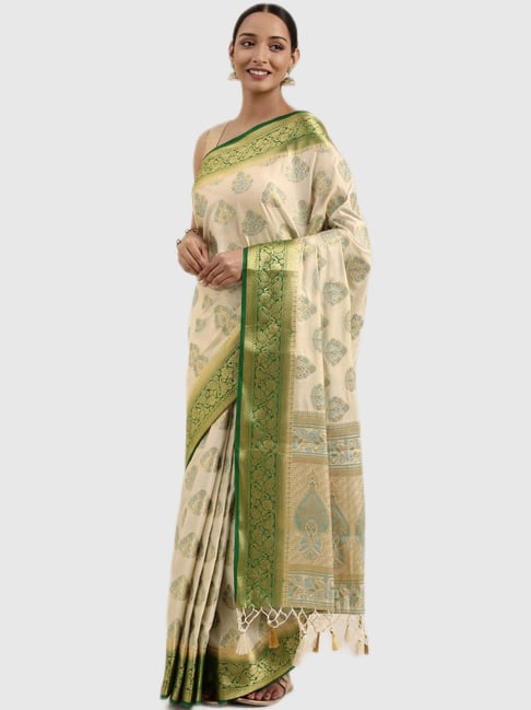 Mimosa Off White Textured Saree With Blouse Price in India